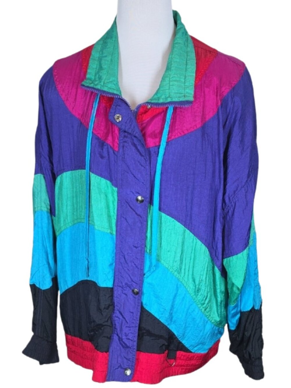 Vintage Andy Johns 80s/90s Colorblock Windbreaker Jacket L Retro Y2K Streetwear